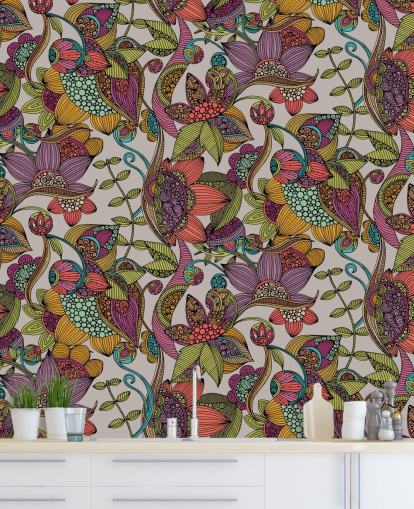 papel pintado colorido floral doodle