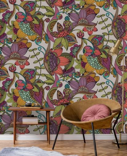 doodle floral colourful wallpaper
