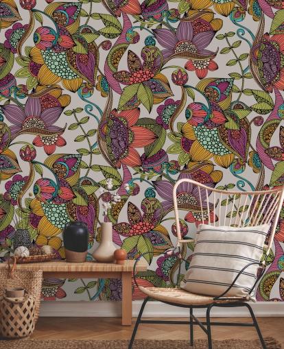 doodle floral colourful wallpaper