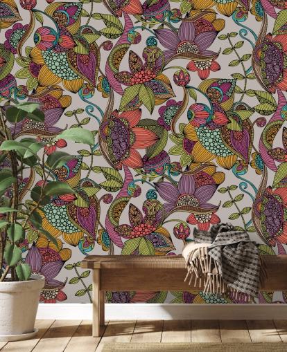 doodle floral papel de parede colorido