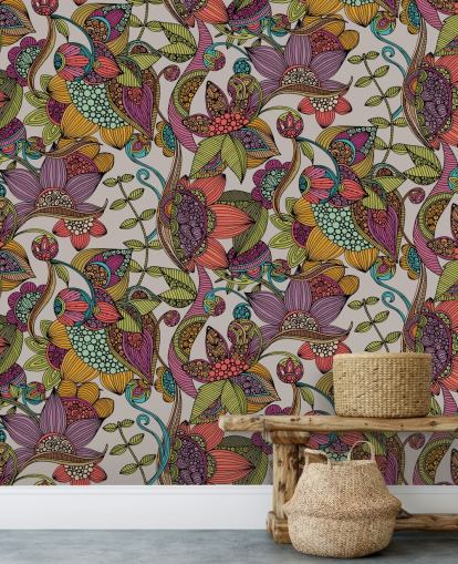 papel pintado colorido floral doodle