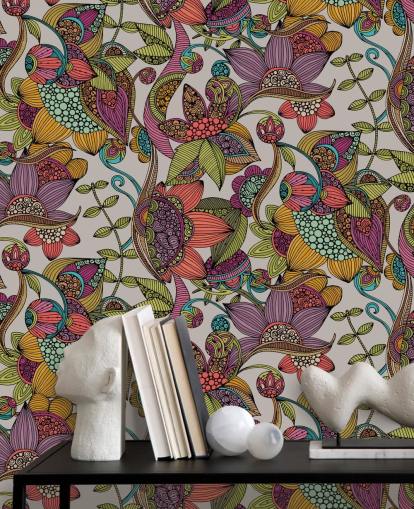 carta da parati colorata floreale doodle