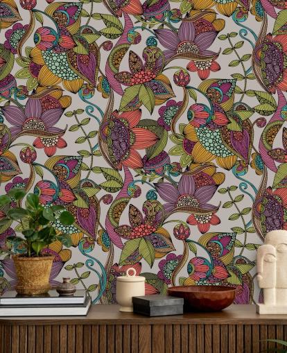 doodle floral fargerik tapet