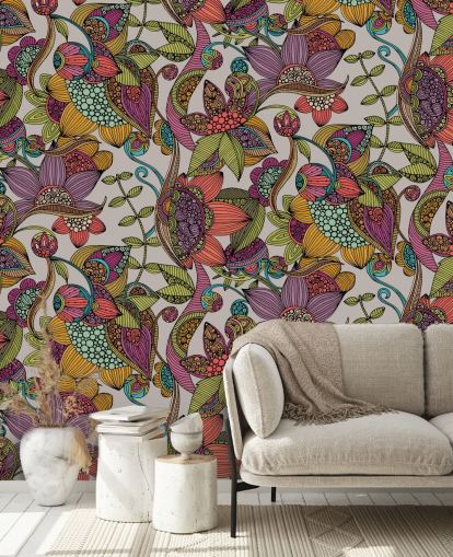 doodle floral fargerik tapet