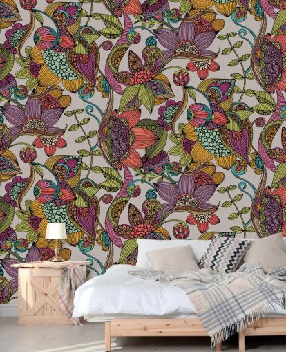 doodle blomstret farverige tapet