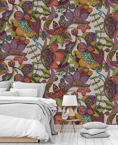 doodle bloemen kleurrijk behang