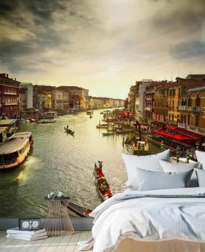 venetian canal and gondolas wallpaper