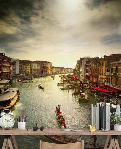 venetian canal and gondolas wallpaper
