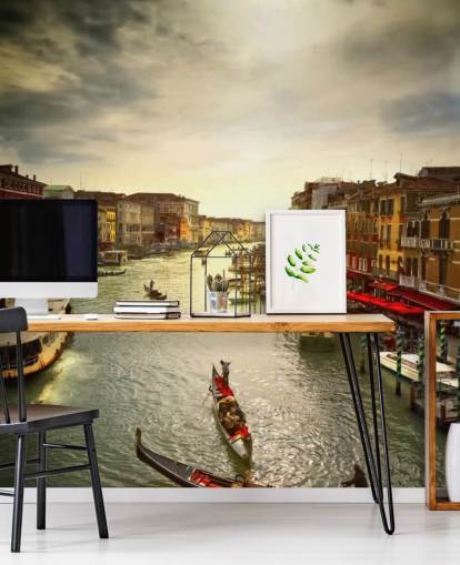 venetian canal and gondolas wallpaper