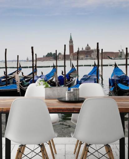 Blå Gondoler Venedig Bakgrund Blå Gondoler Venedig Bakgrund