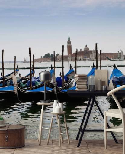 Blaue Gondeln Venedig bemalte Tapete