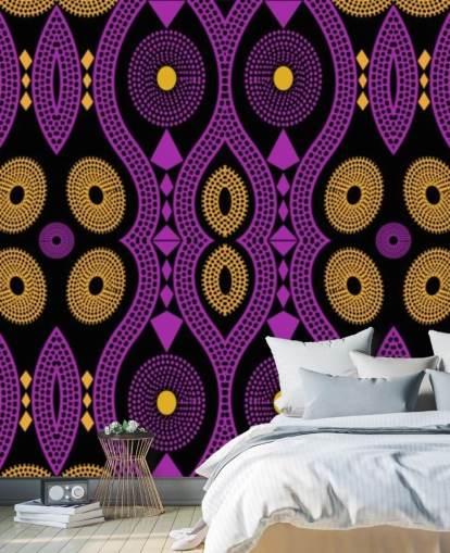 padrão de círculo escuro em papel de parede roxo, amarelo e preto padrão de círculo escuro em papel de parede roxo, amarelo e preto