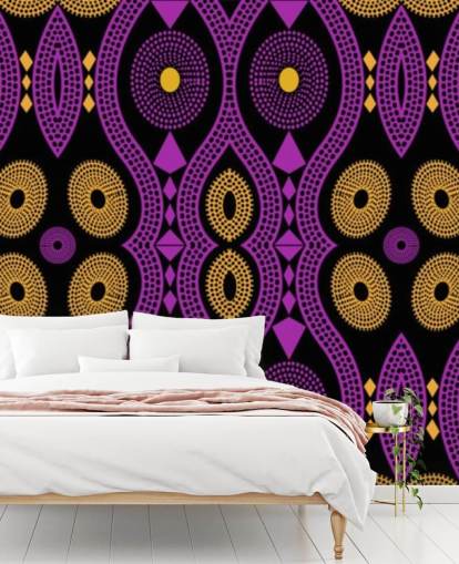 dark circle pattern in purple, yellow and black wallpaper