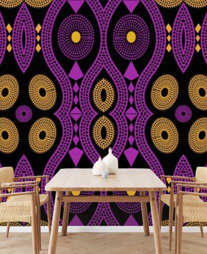 dark circle pattern in purple, yellow and black wallpaper