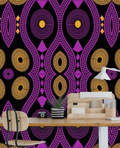 dark circle pattern in purple, yellow and black wallpaper
