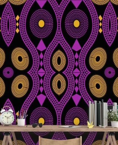 dark circle pattern in purple, yellow and black wallpaper