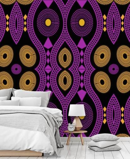 dark circle pattern in purple, yellow and black wallpaper