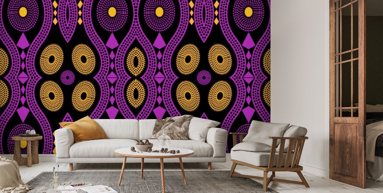 Purple and Ochre Pattern Wall Mural | Wallsauce CA