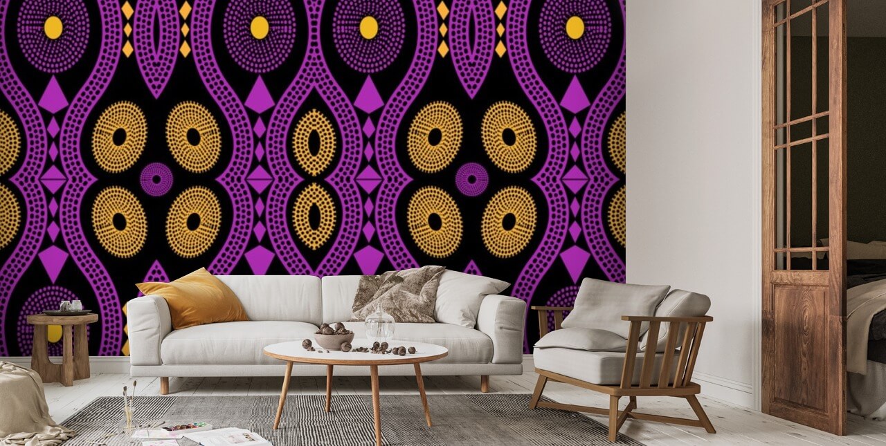 Purple and Ochre Pattern Wall Mural Wallsauce UK