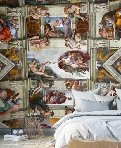 brugerdefineret kunsttapet vægmaleri kaldet Roms sixtinske kapel til lofter i soveværelset 