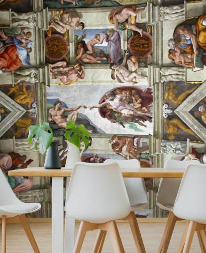 op maat gemaakte kunstbehangmuurschildering genaamd Rome's Sixtijnse Kapel voor slaapkamerplafonds op maat gemaakte kunstbehangmuurschildering genaamd Rome's Sixtijnse Kapel voor slaapkamerplafonds