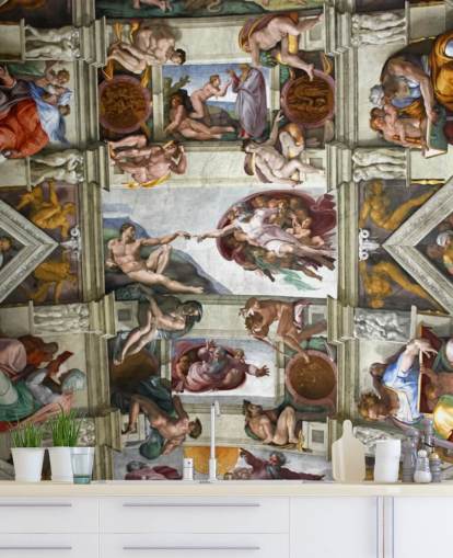 mural de papel de parede de belas artes personalizado chamado Capela Sistina de Roma para tetos de quartos 