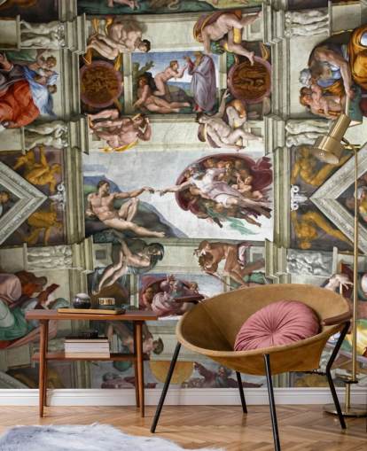 op maat gemaakte kunstbehangmuurschildering genaamd Rome's Sixtijnse Kapel voor slaapkamerplafonds 