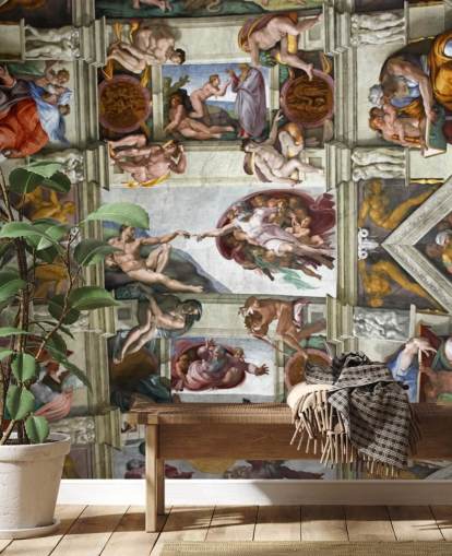 mural de papel de parede de belas artes personalizado chamado Capela Sistina de Roma para tetos de quartos 