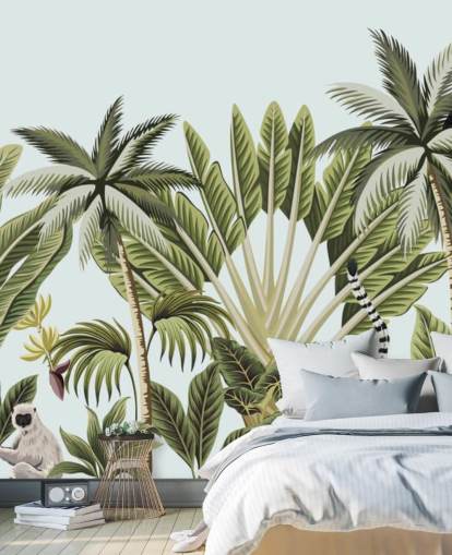 flamingo, monkey, lemur and toucan in jungle wallpaper flamingo, monkey, lemur and toucan in jungle wallpaper