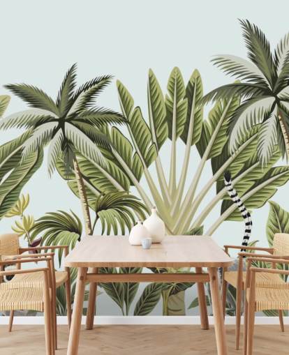 flamingo, aap, maki en toekan in jungle behang