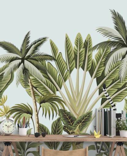 flamingo, monkey, lemur and toucan in jungle wallpaper flamingo, monkey, lemur and toucan in jungle wallpaper