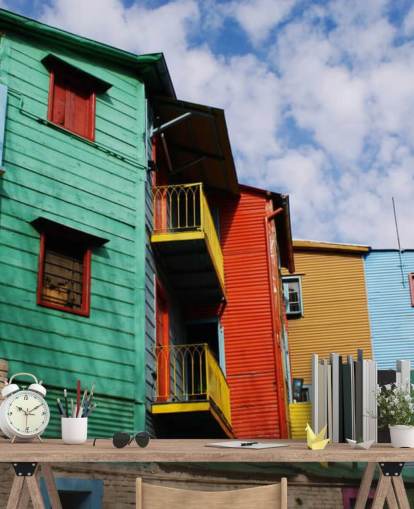 papel pintado colorido casas pintadas