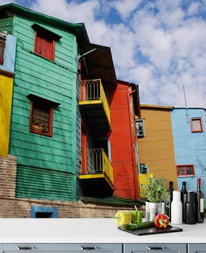 kleurrijk beschilderde huizen behang