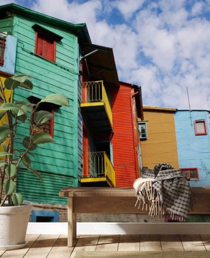 kleurrijk beschilderde huizen behang