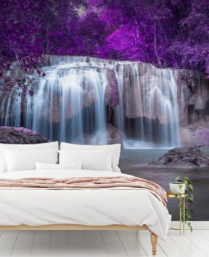 papel pintado cascada de hojas moradas