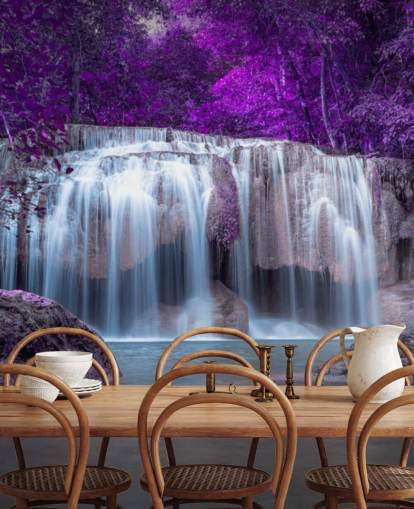 purple leafed waterfall wallpaper