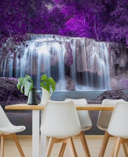 purple leafed waterfall wallpaper