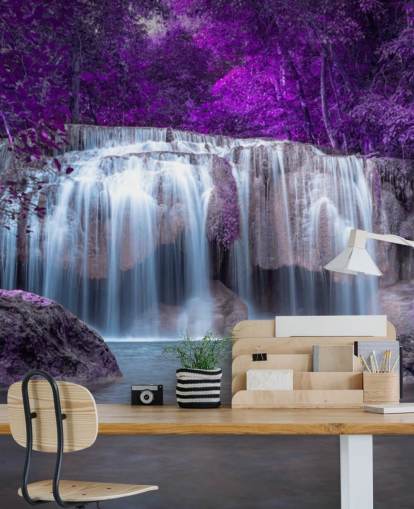 purple leafed waterfall wallpaper