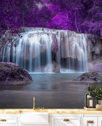 purple leafed waterfall wallpaper