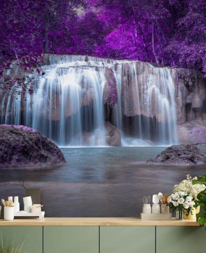purple leafed waterfall wallpaper