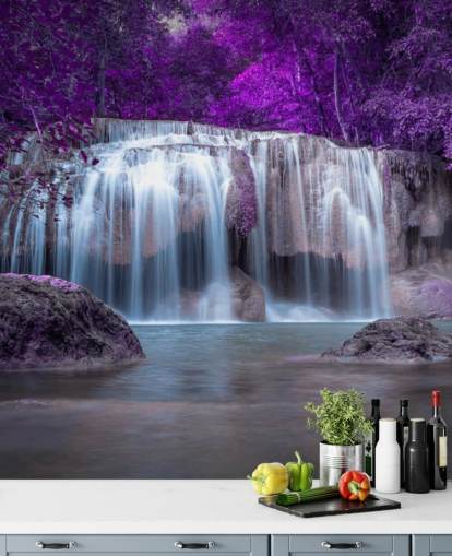 purple leafed waterfall wallpaper