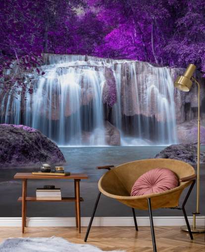 papier peint cascade à feuilles violettes
