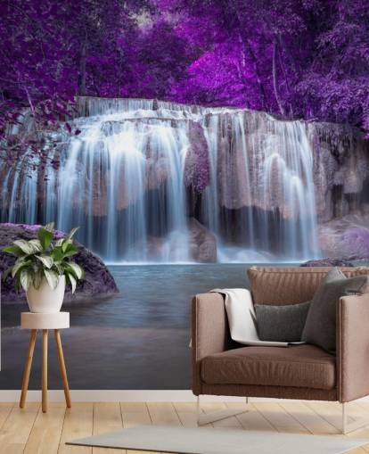 purple leafed waterfall wallpaper