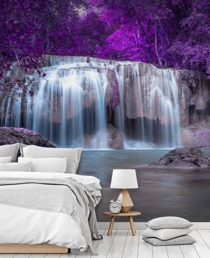 papel pintado cascada de hojas moradas