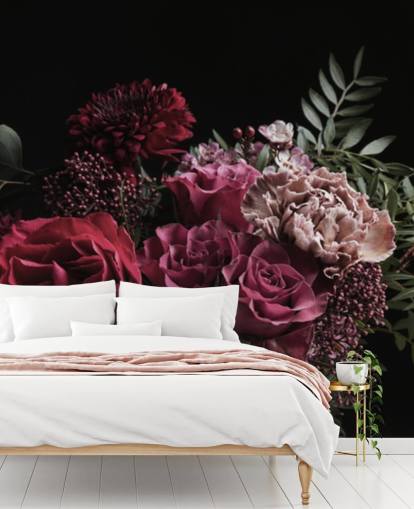 pink and red flowers on black background wallpaper