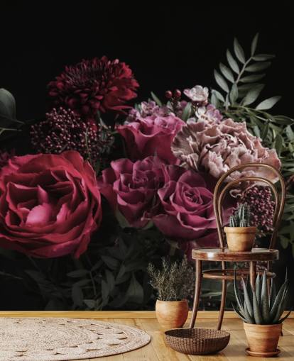 rosa und rote Blumen auf schwarzem Hintergrund-Tapete