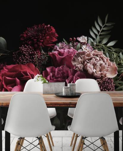 roze en rode bloemen op zwart achtergrondbehang