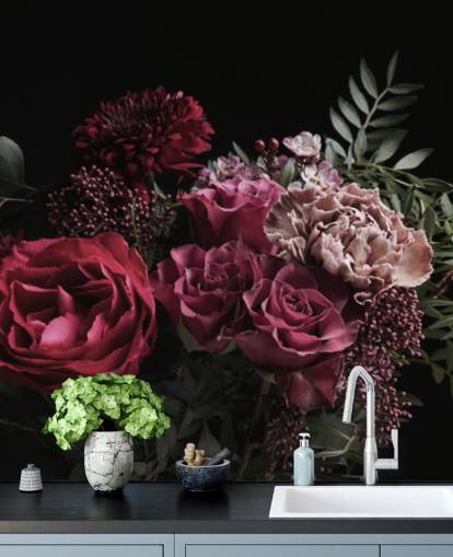 rosa und rote Blumen auf schwarzem Hintergrund-Tapete