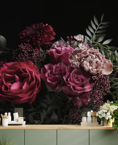 rosa und rote Blumen auf schwarzem Hintergrund-Tapete