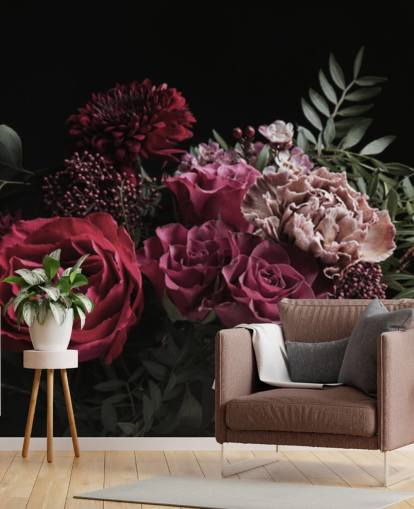 rosa og røde blomster på svart bakgrunn tapet rosa og røde blomster på svart bakgrunn tapet